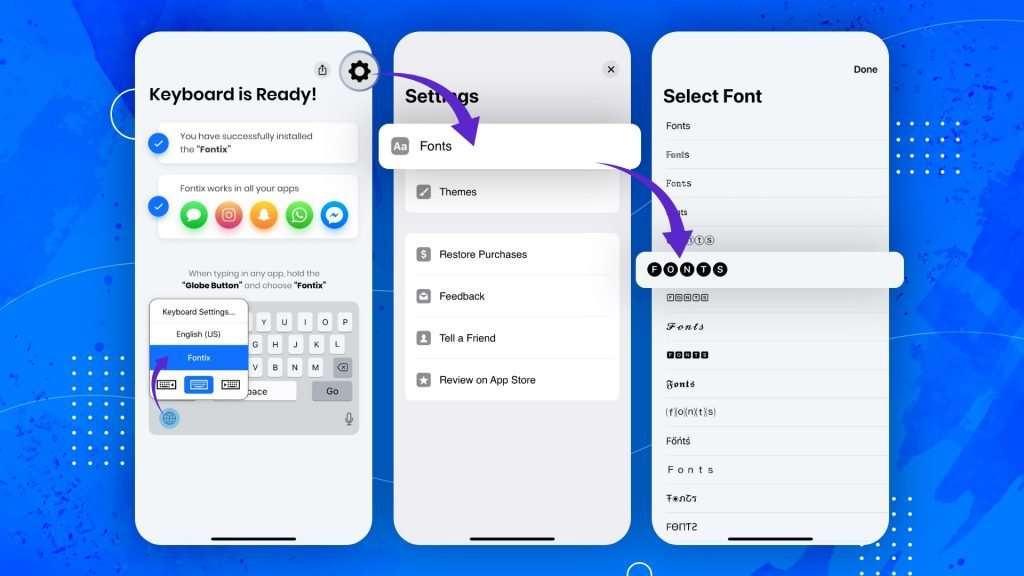 Select from different font styles from the Fontix app